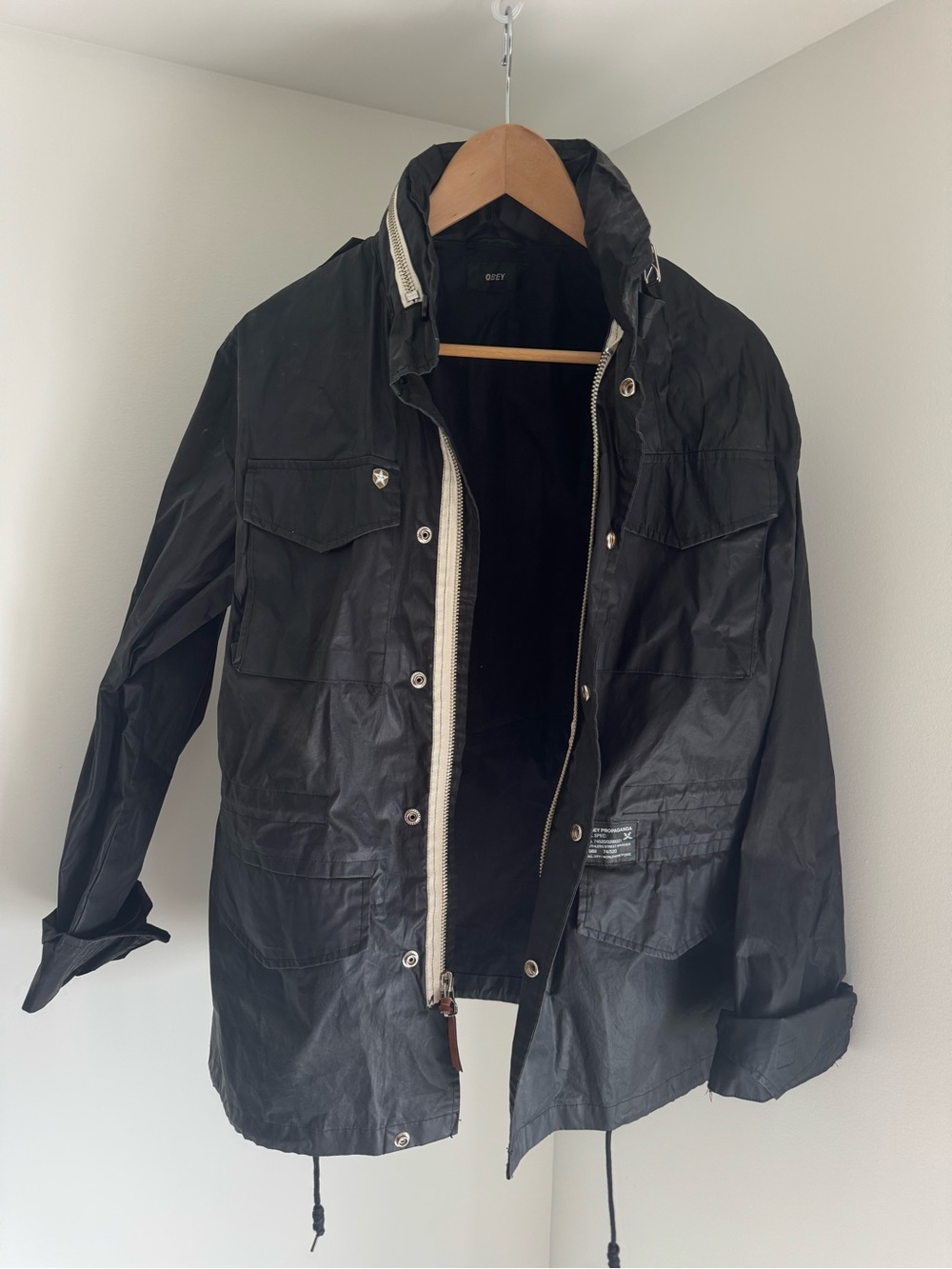 Obey Black Military Field Jacket with Contrast Zipper